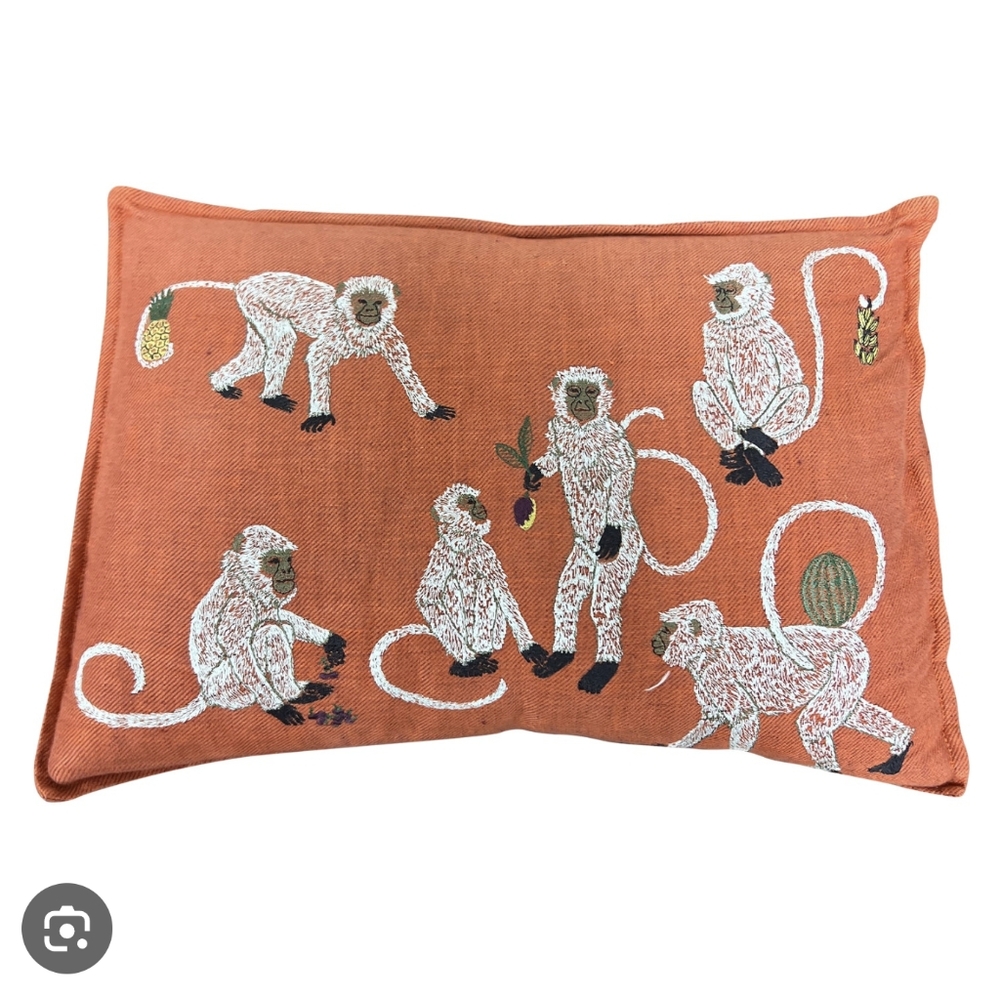 ISO Coral & Tusk Monkey Embroidered Pillow